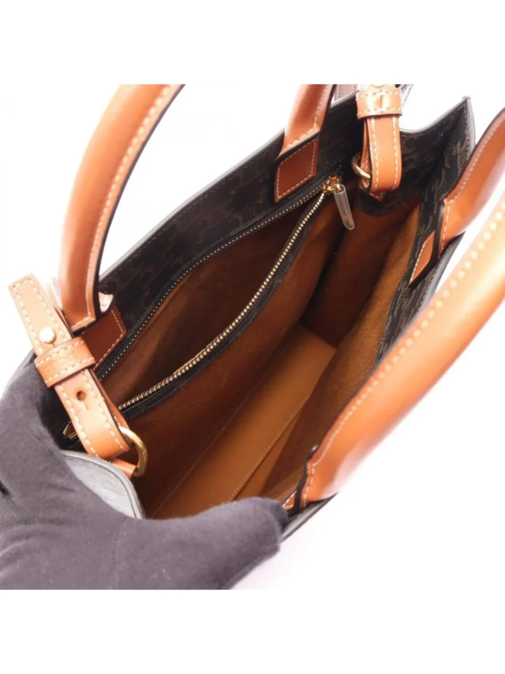 Celine Tote Small Vertical Cover Triomphe 2-Way Brown Canvas Leather